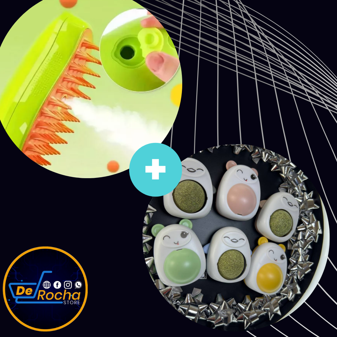 Combo Catnip gato+cepillo quita pelusa